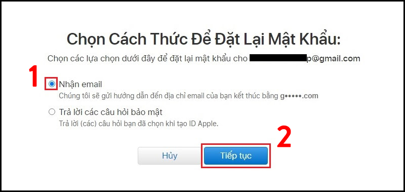 Chọn Nhận email để Apple gửi tin nhắn qua email của bạn